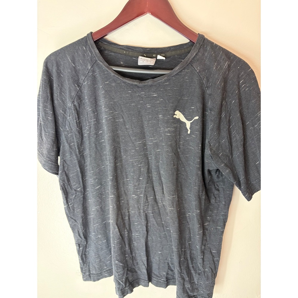 Puma Mens Space Dye Heathered Raglan Short Sleeve Training T-Shirt Gray Size M